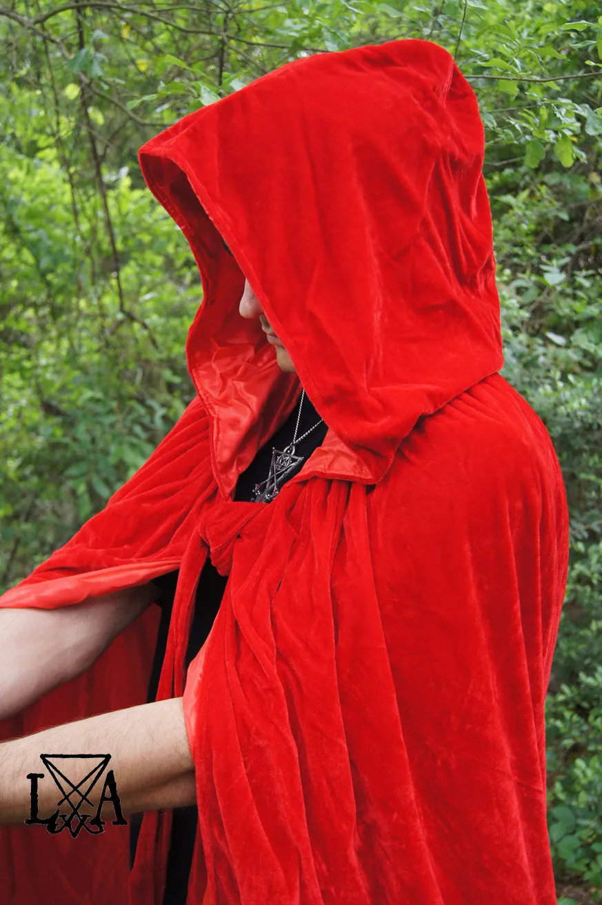 Babalon High Quality Velvet and Satin Cloak. Red Velvet lined with Red Satin