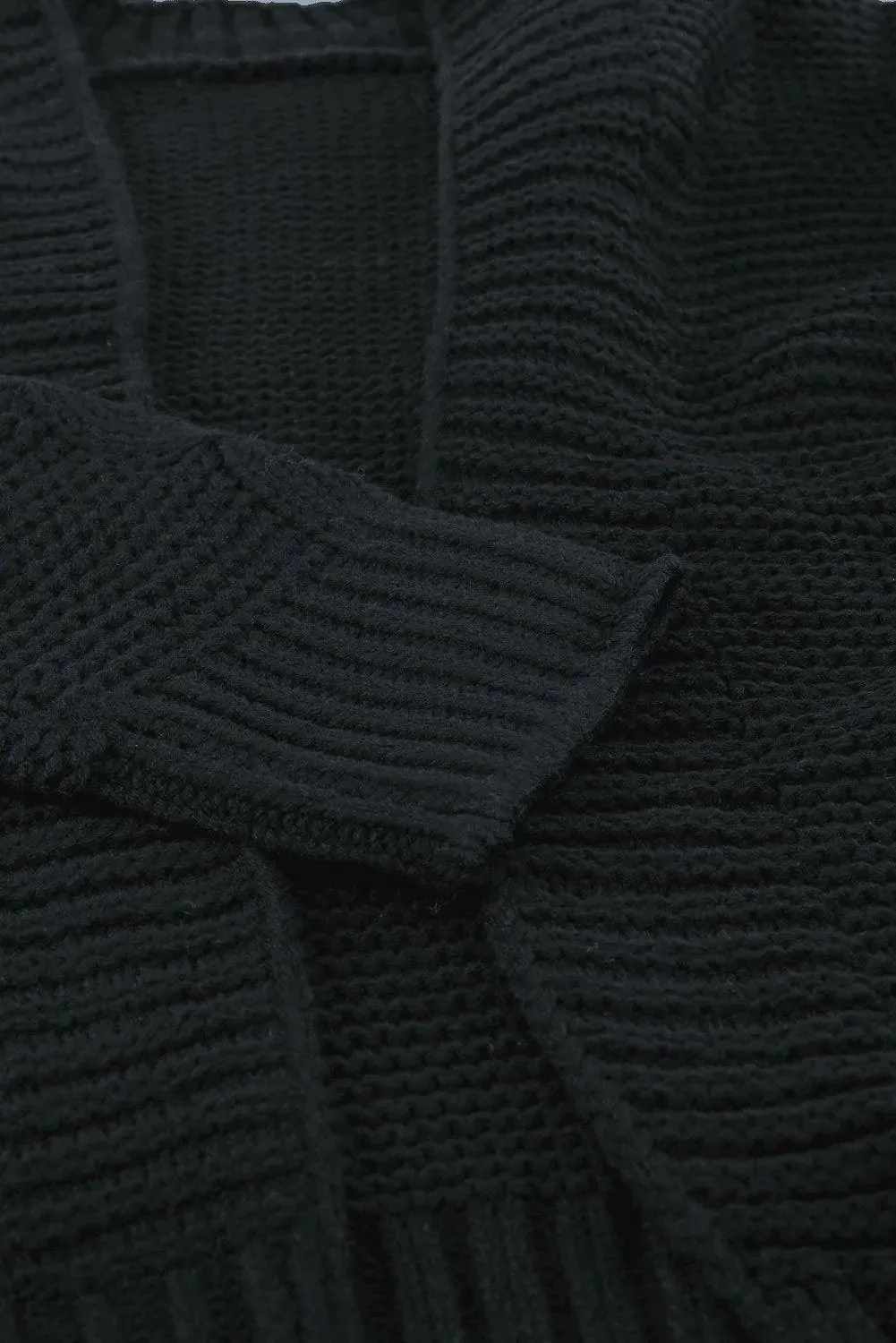 Black Open Front Chunky Knit Cardigan
