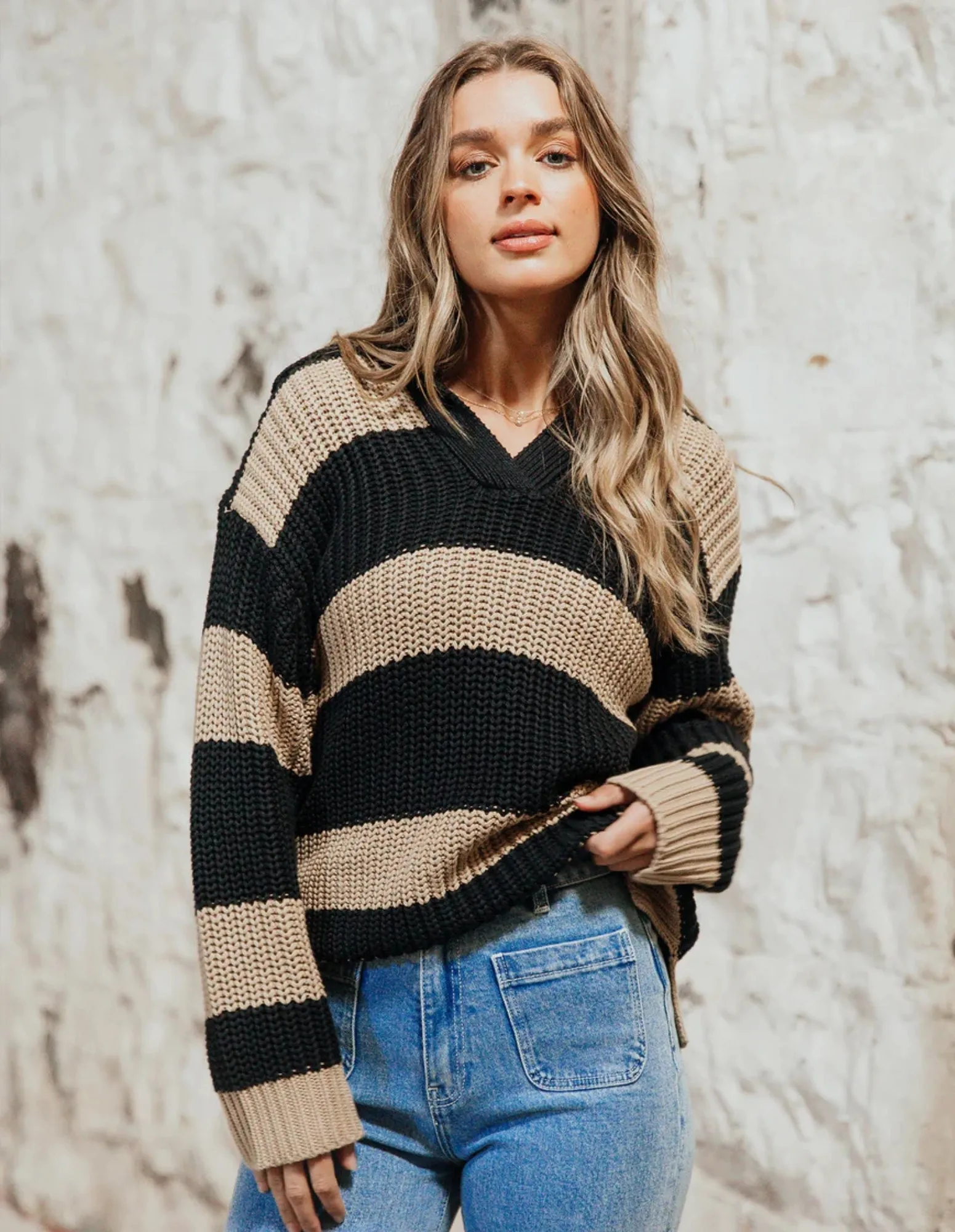 Estella Stripe Knit - Black/Tan - Foxwood