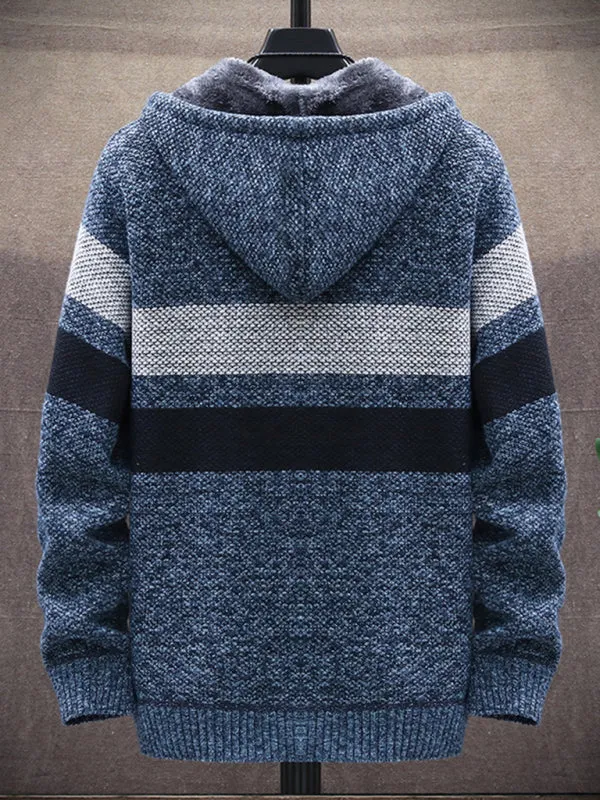 Fleece sweater cardigan Contrast color jacket youth slim fit trendy hooded jacket