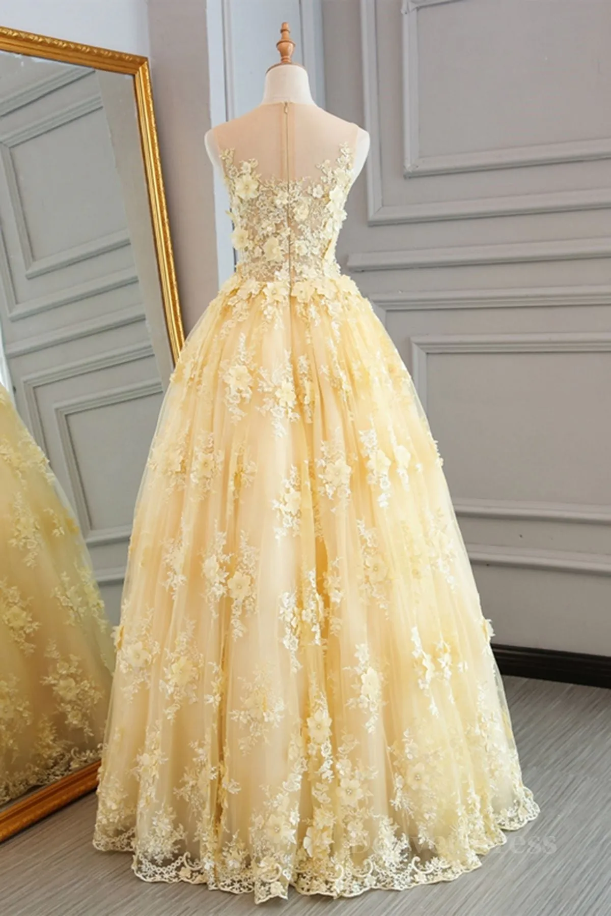 Gorgeous Yellow Lace Appliques Long Prom Dress Yellow Lace Formal Dress Yellow Evening Dress