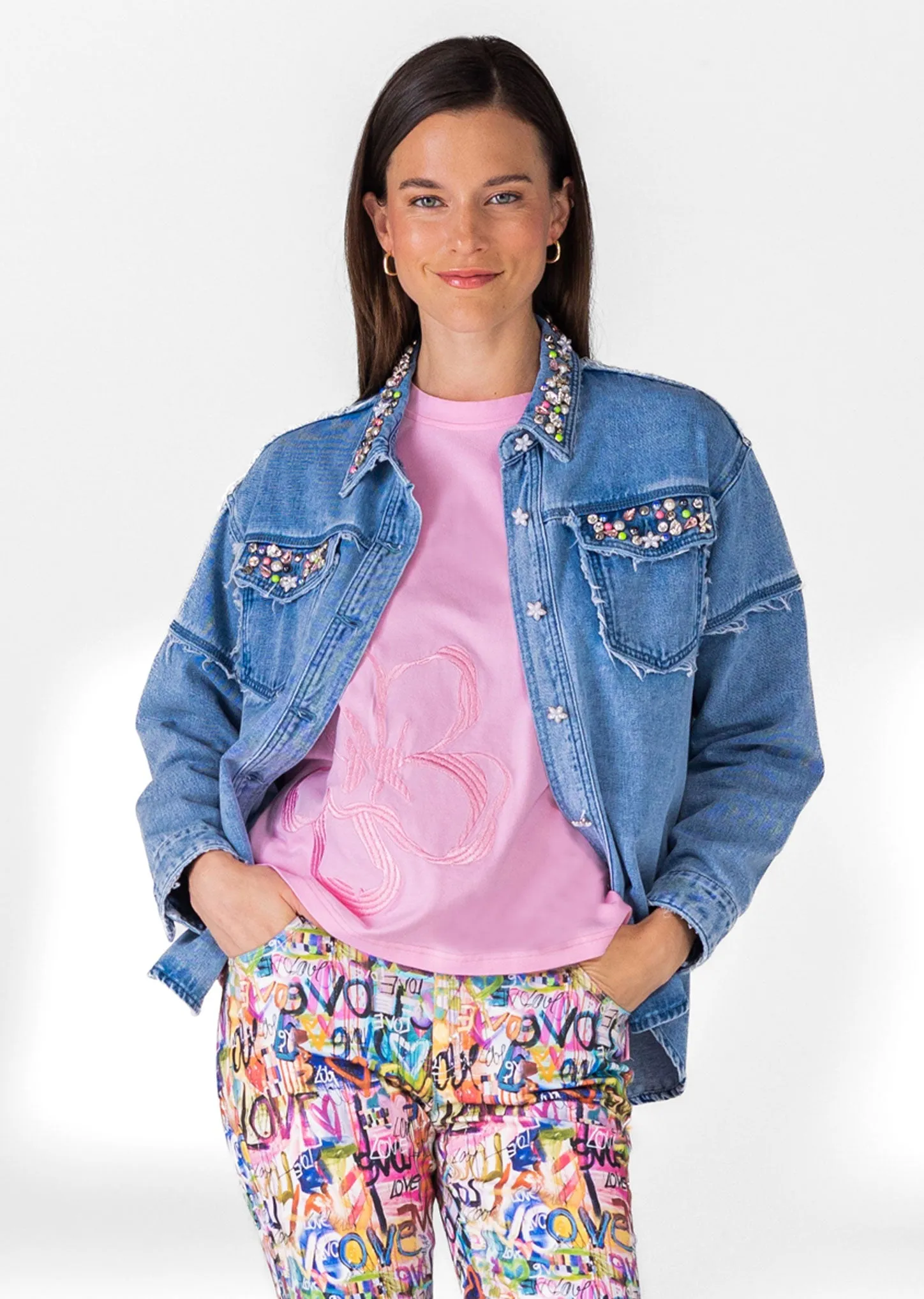 Gracelynn 26 1/2'' Denim Blouse With Stones