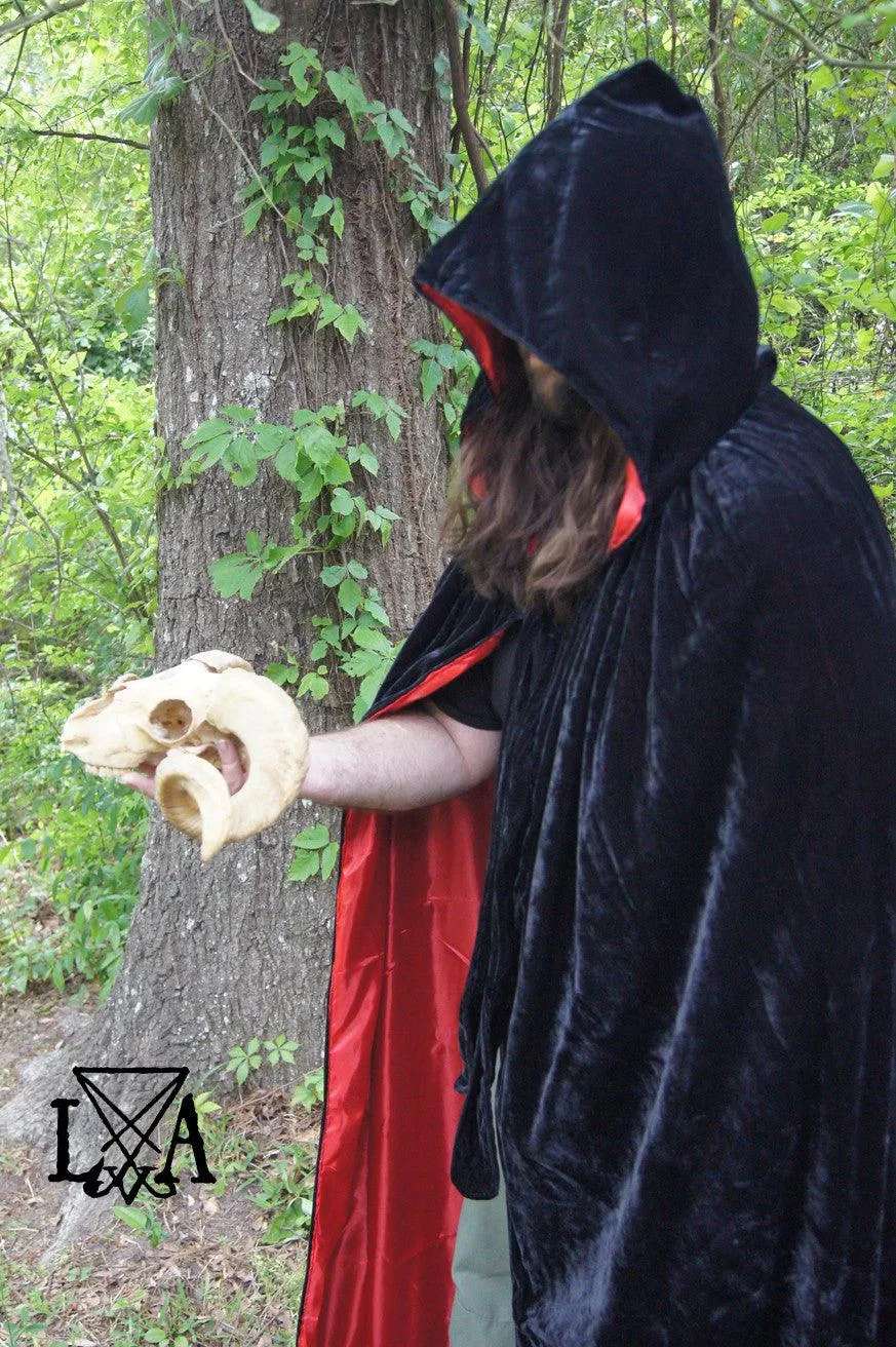 High Quality Velvet and Satin Cloak. Black Velvet lined with Red Satin