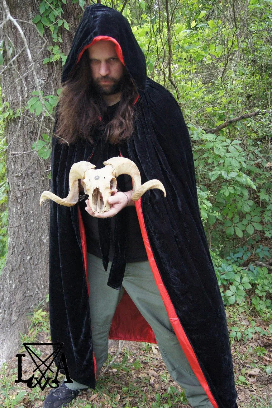 High Quality Velvet and Satin Cloak. Black Velvet lined with Red Satin