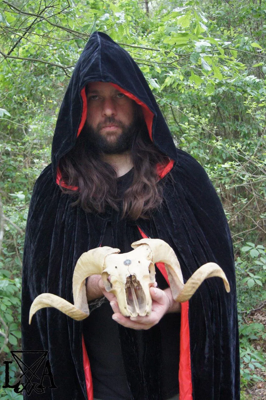 High Quality Velvet and Satin Cloak. Black Velvet lined with Red Satin