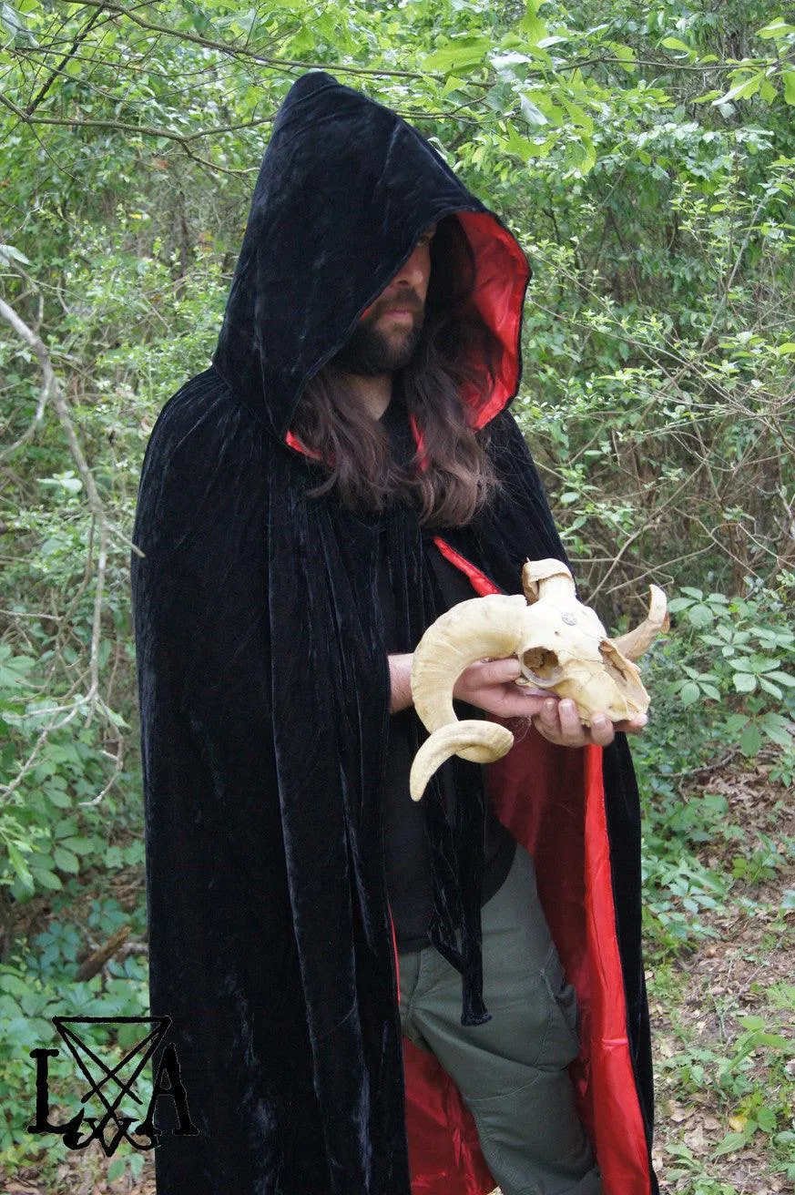 High Quality Velvet and Satin Cloak. Black Velvet lined with Red Satin