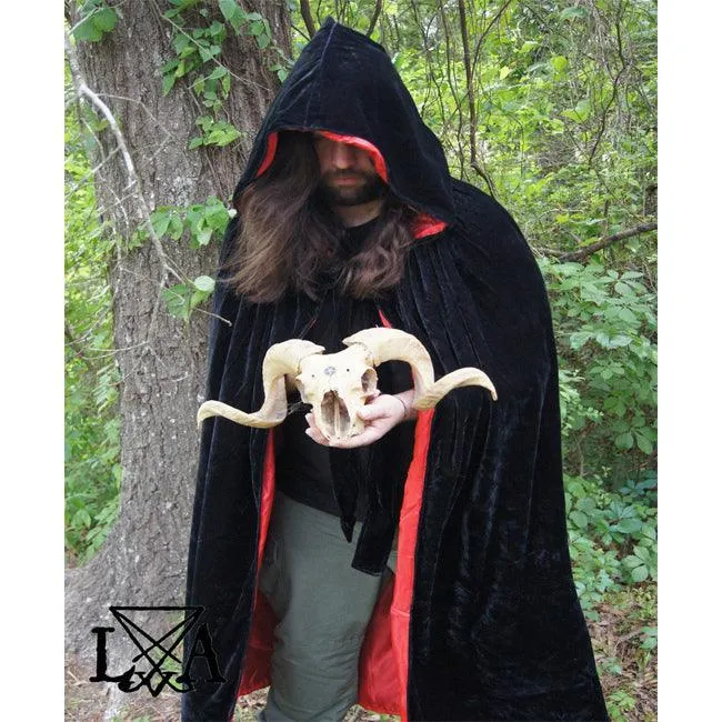 High Quality Velvet and Satin Cloak. Black Velvet lined with Red Satin
