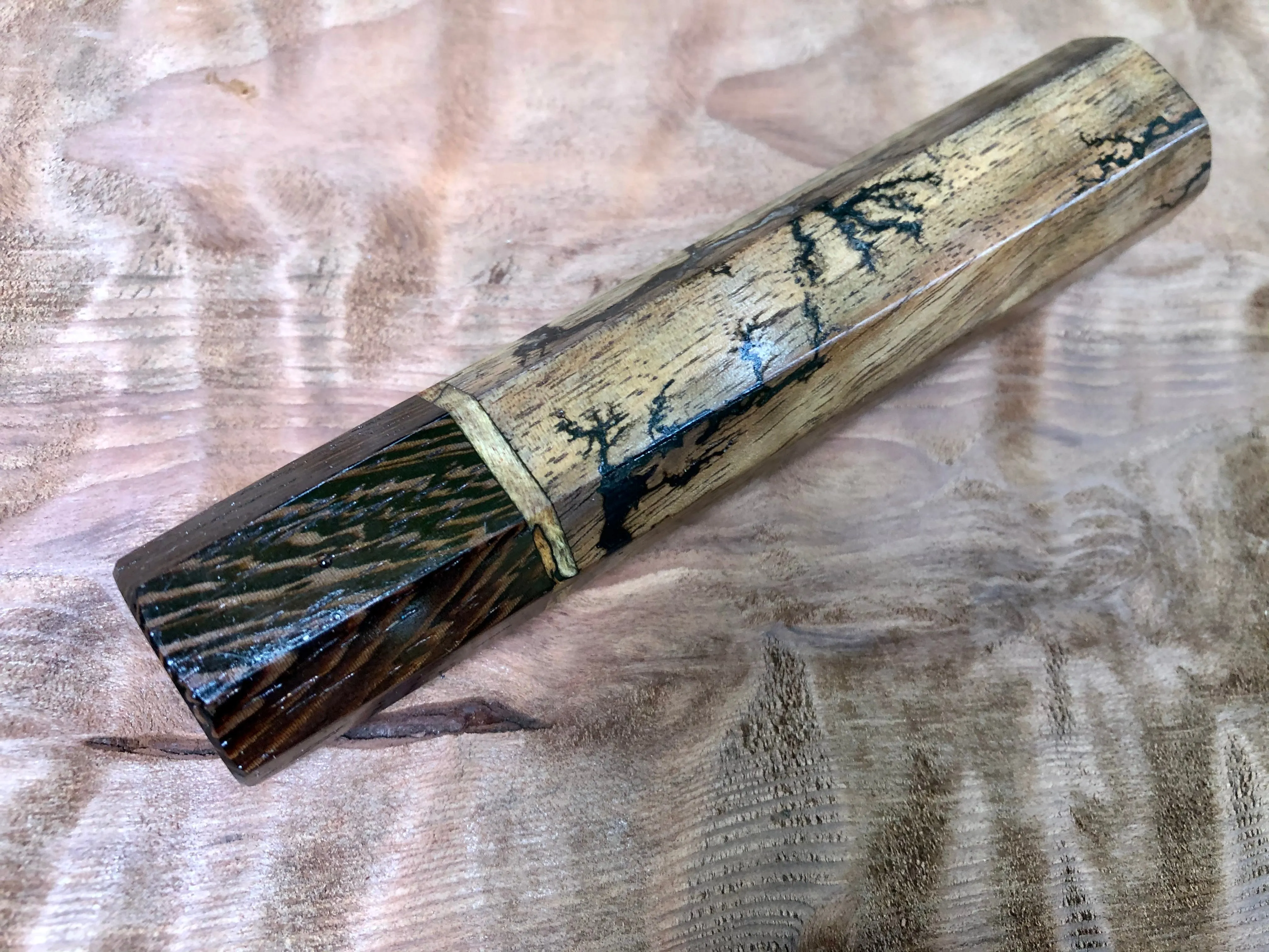 Japanese Knife Handle (Wa Handle) - Black Litchenberg on walnut