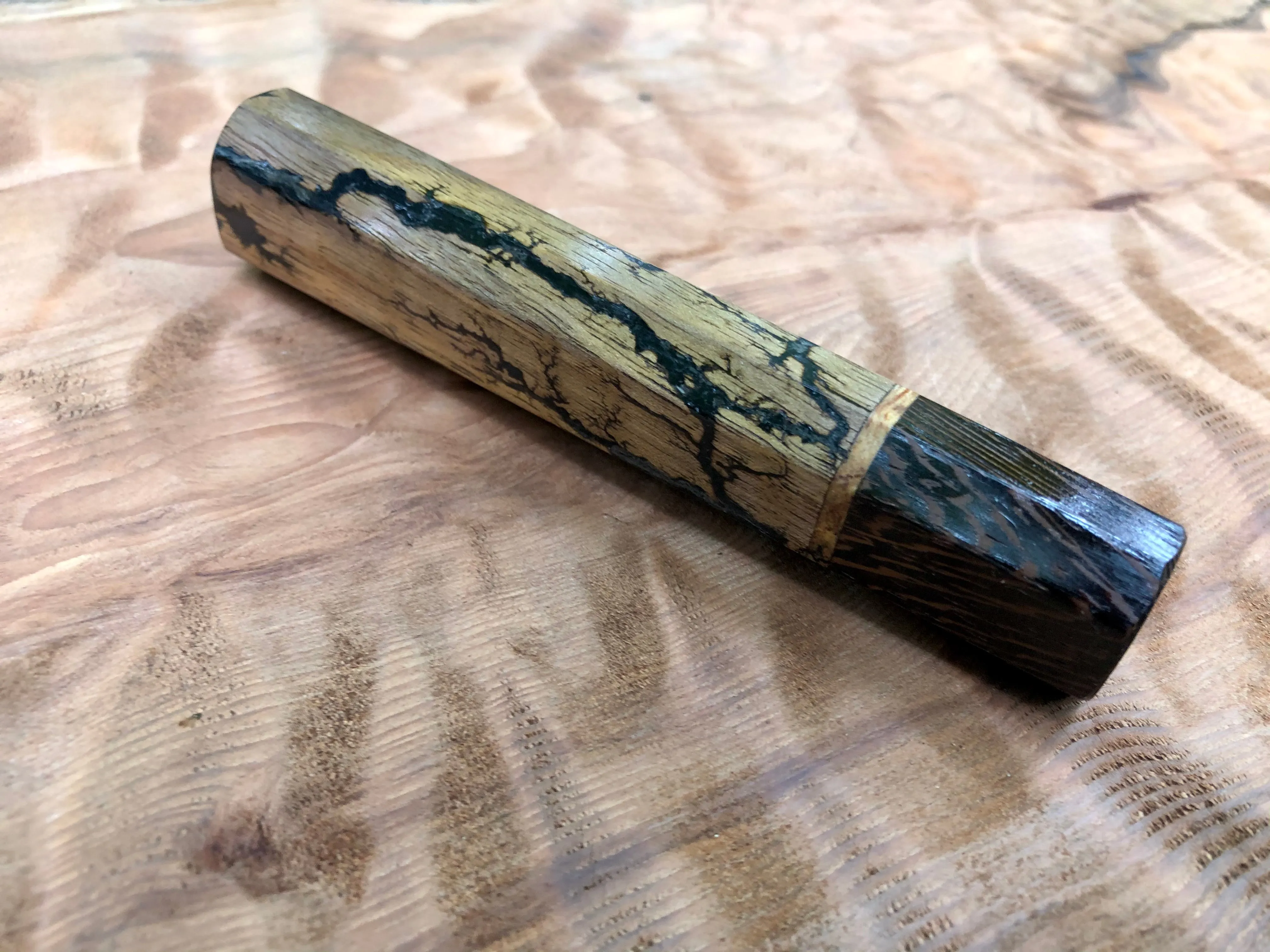 Japanese Knife Handle (Wa Handle) - Black Litchenberg on walnut