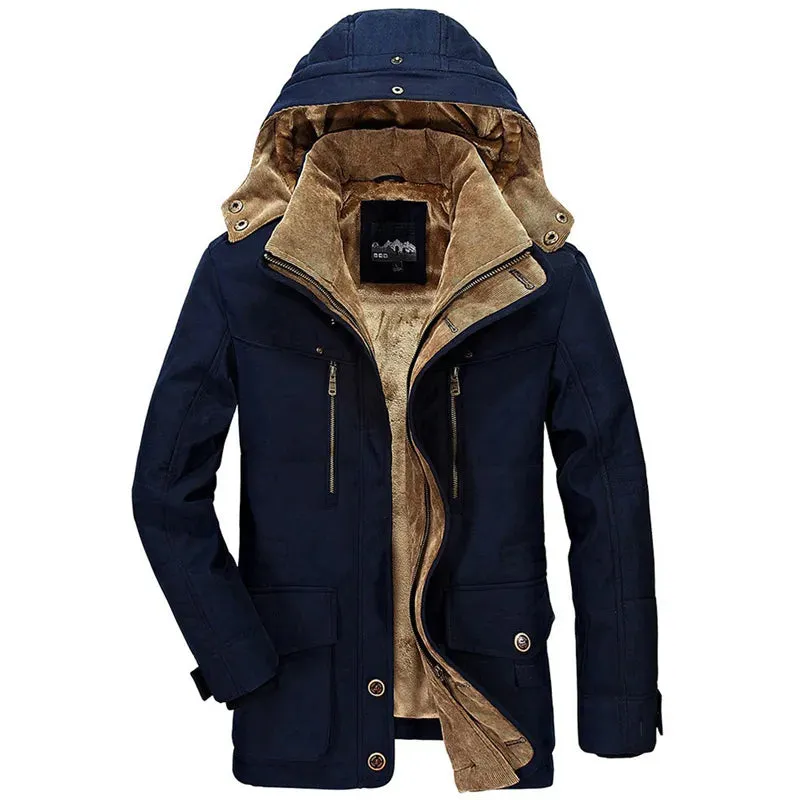 Men 2023 Winter New Fleece Warm Thick Windproof Parkas Jackets Coat Men Autumn Fashion Hooded Casual Tactics Military Parkas Men