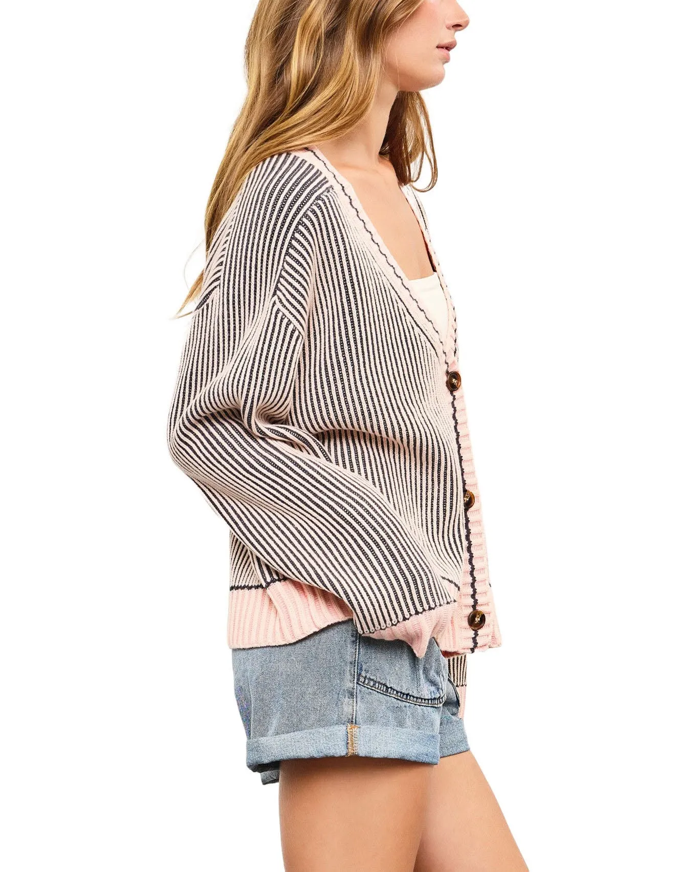 Moonbeam Ribbed Contrast Cardigan