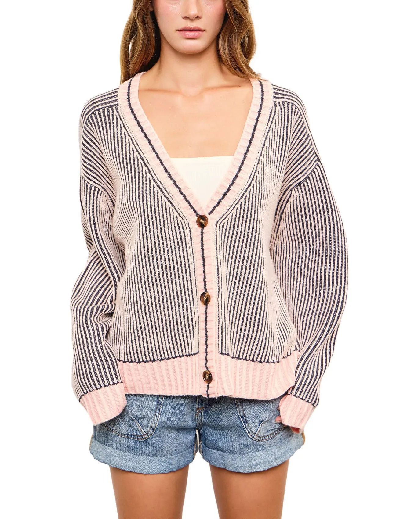 Moonbeam Ribbed Contrast Cardigan