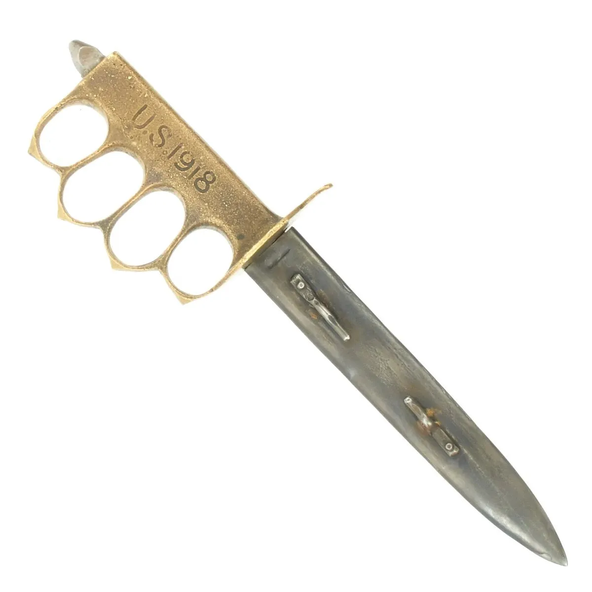Original U.S. WWI Model 1918 Mark I Trench Knife by AU LION with Steel Scabbard - Very Good Condition