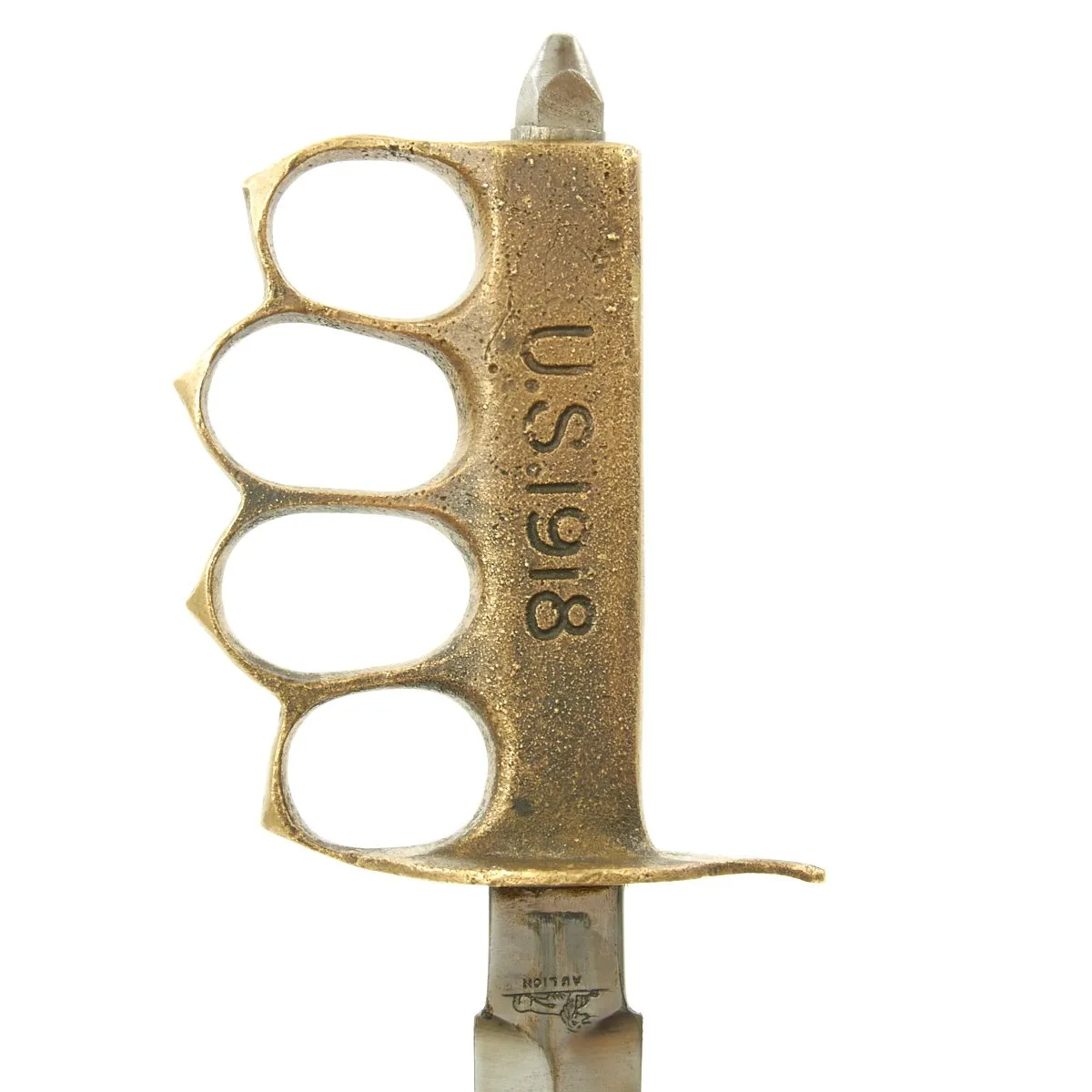 Original U.S. WWI Model 1918 Mark I Trench Knife by AU LION with Steel Scabbard - Very Good Condition