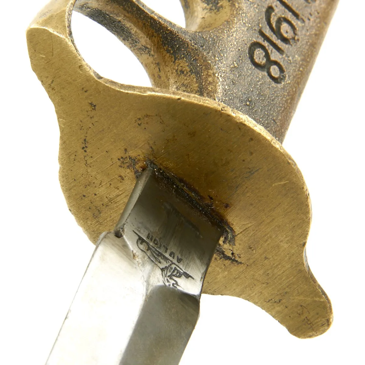Original U.S. WWI Model 1918 Mark I Trench Knife by AU LION with Steel Scabbard - Very Good Condition
