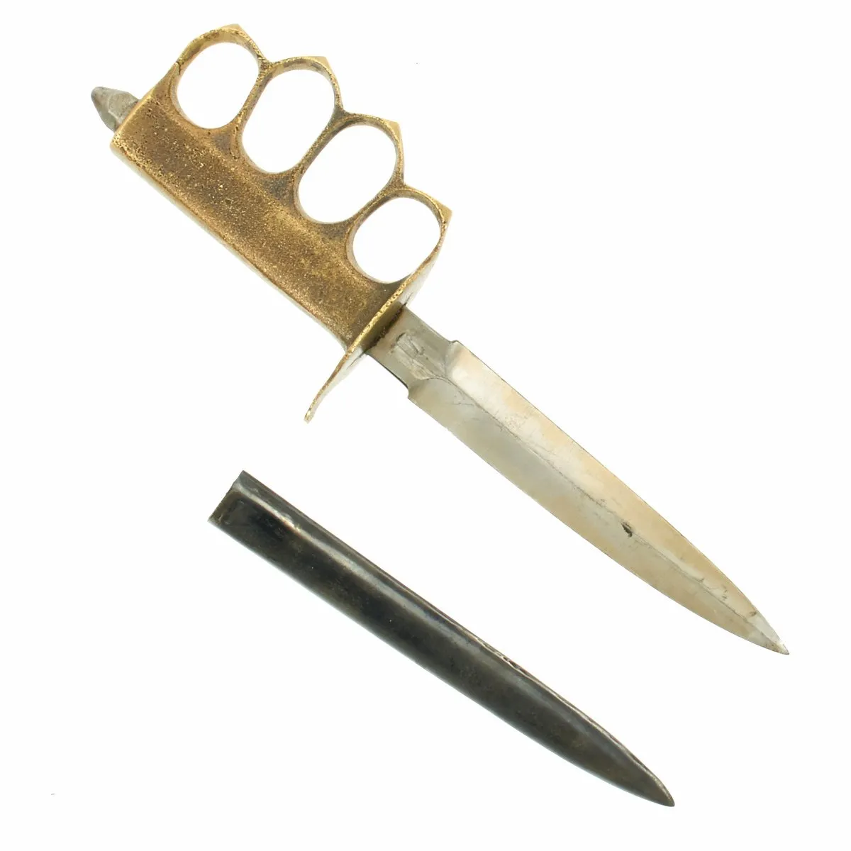 Original U.S. WWI Model 1918 Mark I Trench Knife by AU LION with Steel Scabbard - Very Good Condition