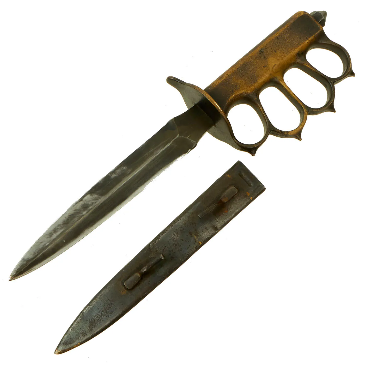 Original U.S. WWI Model 1918 Mark I Trench Knife by L. F. & C. with French Made Steel Scabbard