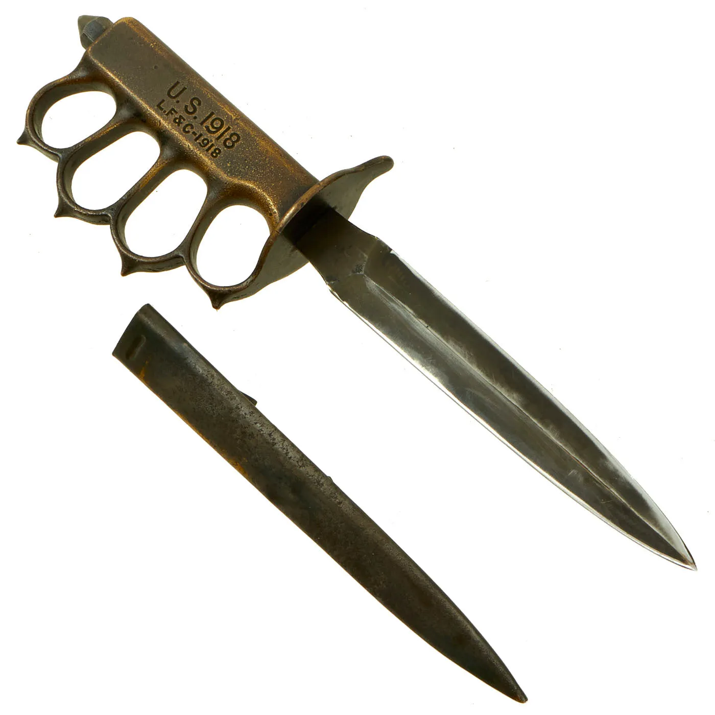 Original U.S. WWI Model 1918 Mark I Trench Knife by L. F. & C. with French Made Steel Scabbard