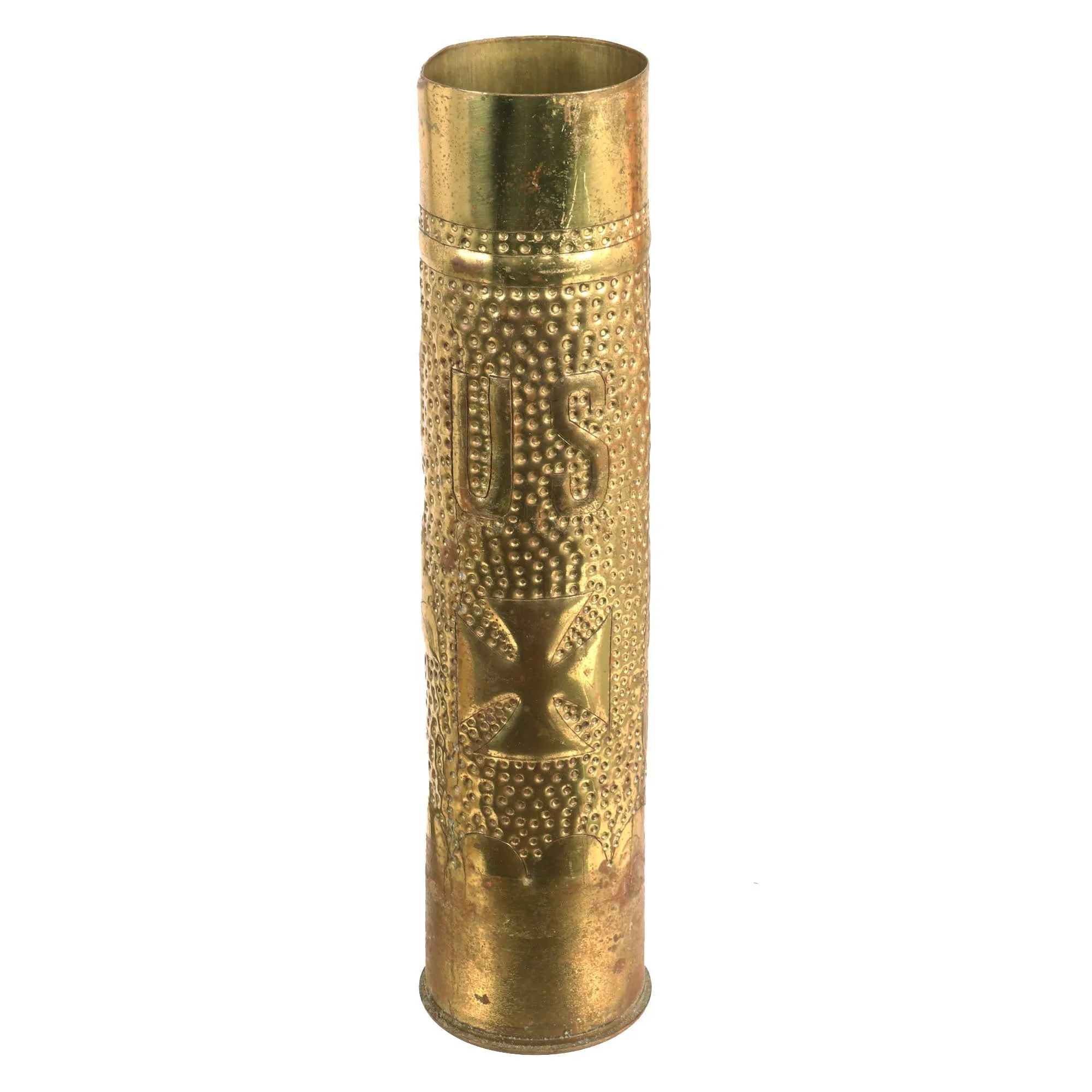 Original WWI U.S., British, and German Trench Art Brass Artillery Shell Casing Lot - 4 Items