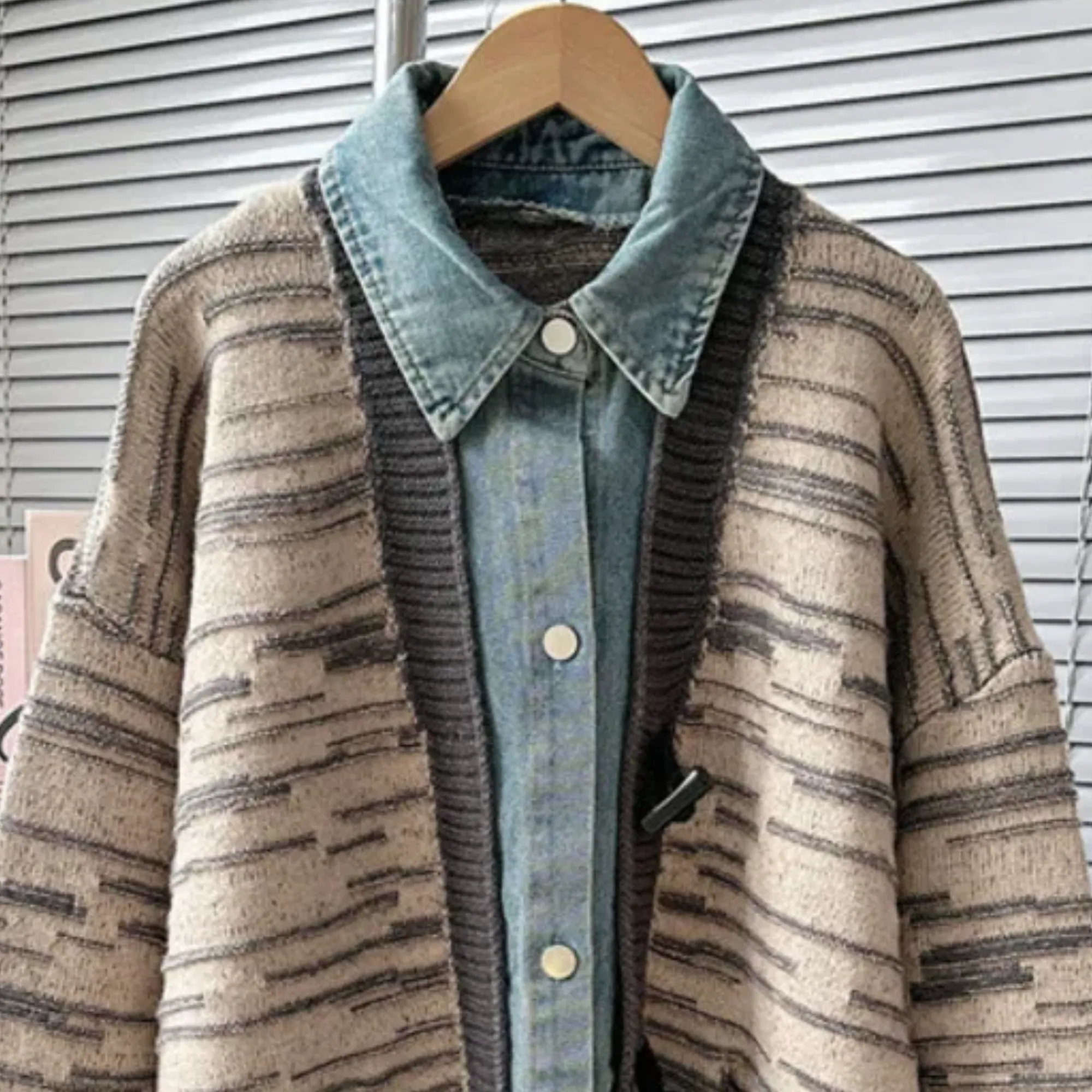 Pre Order:  Spliced Denim Cardigan Sweater