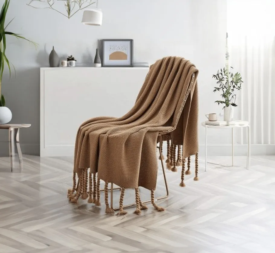 Tassel Knit Throw, Standard, Tan