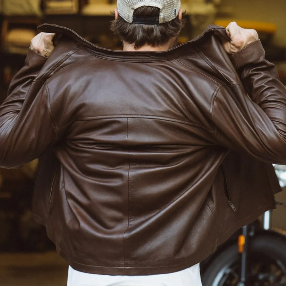 Thompson Leather Moto Jacket | Brown
