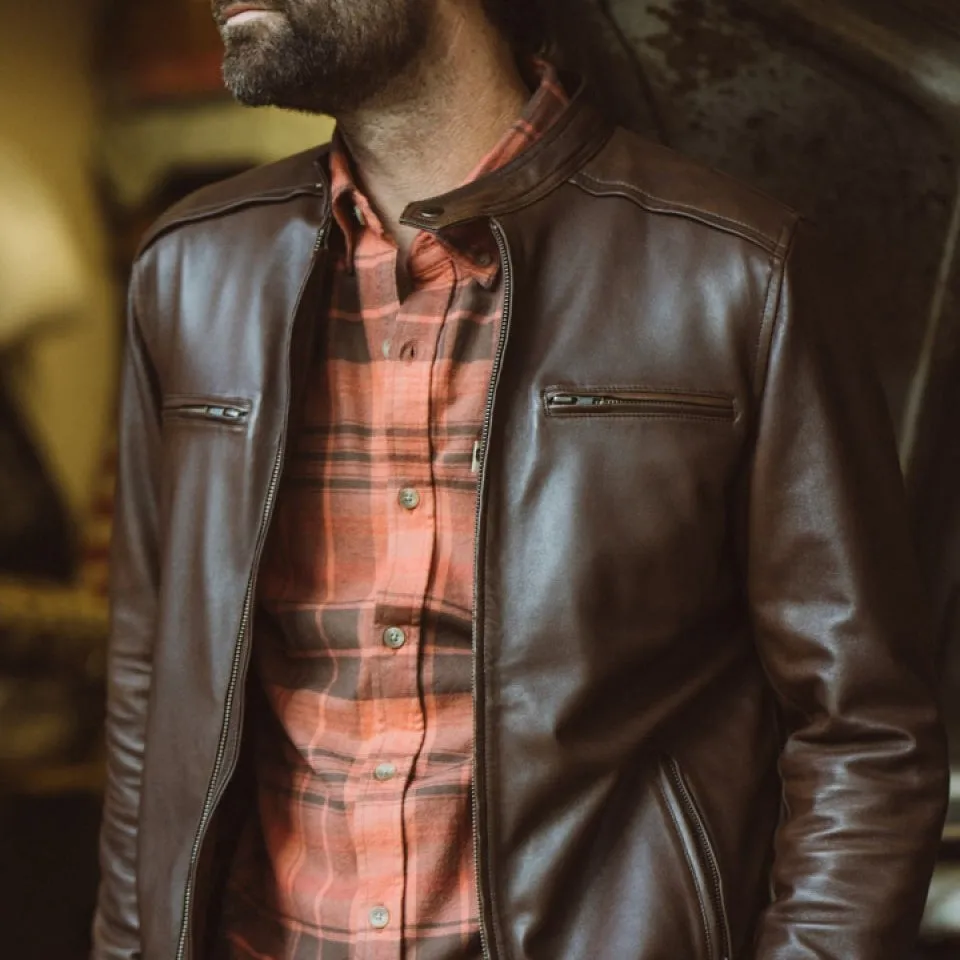 Thompson Leather Moto Jacket | Brown