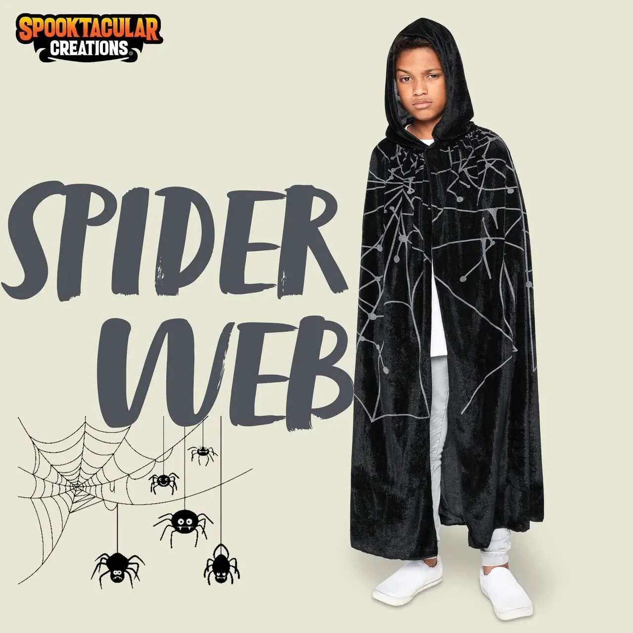 Unisex Kids Spider Web Hooded Cloak - Child