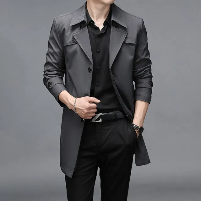 Wiaofellas Brand Spring Autumn Men Long Trench Coats Superior Quality Buttons Male Fashion Outerwear Jackets Windbreaker Plus Size