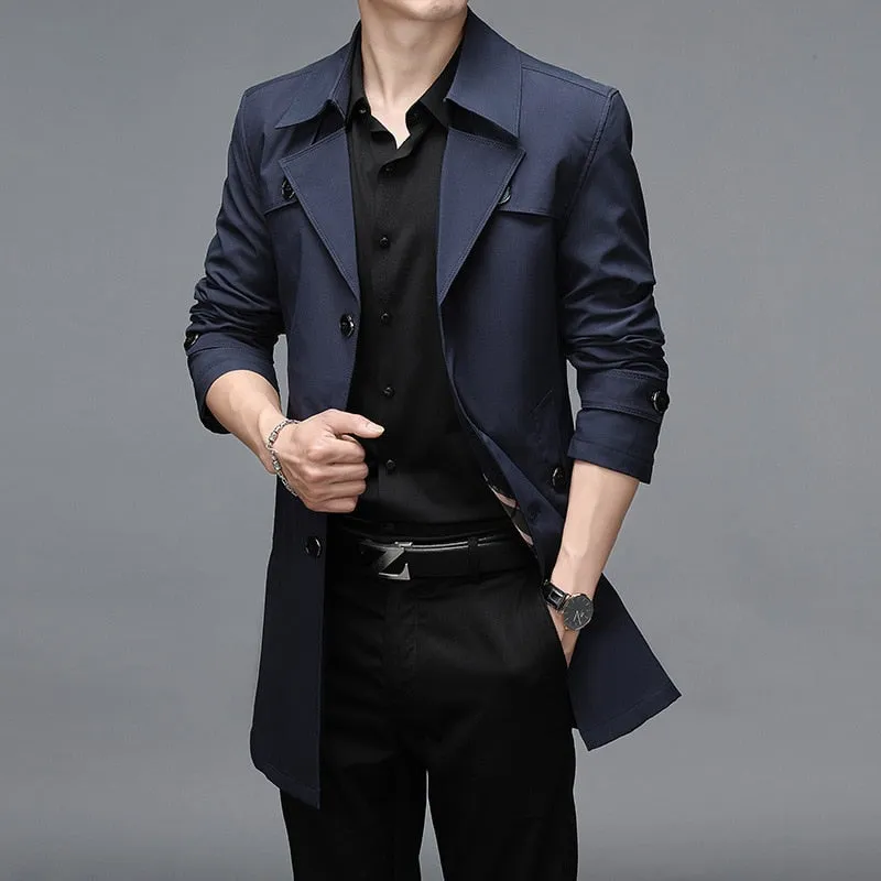 Wiaofellas Brand Spring Autumn Men Long Trench Coats Superior Quality Buttons Male Fashion Outerwear Jackets Windbreaker Plus Size