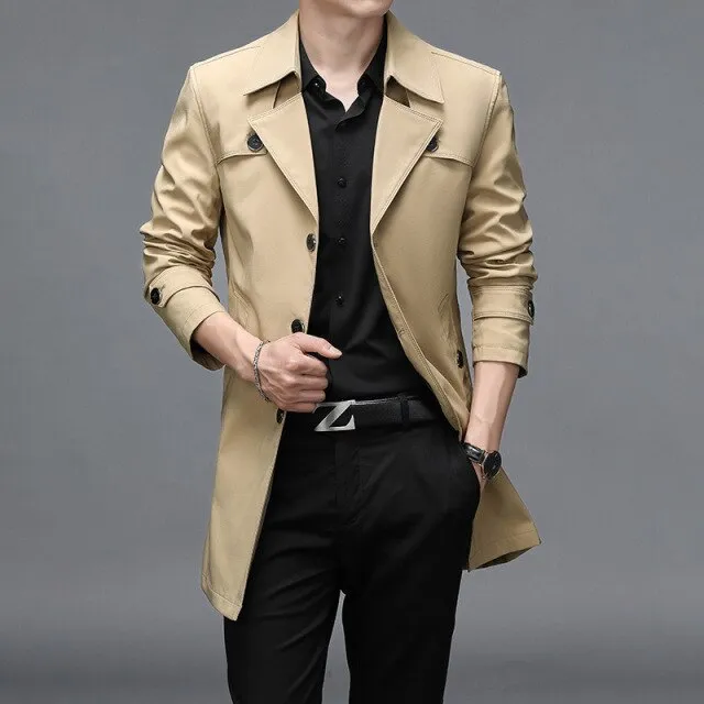 Wiaofellas Brand Spring Autumn Men Long Trench Coats Superior Quality Buttons Male Fashion Outerwear Jackets Windbreaker Plus Size