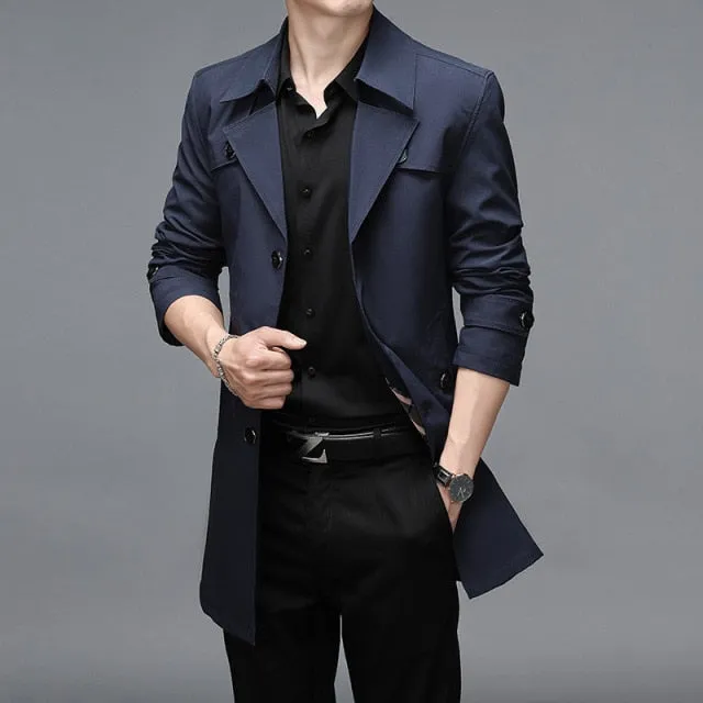 Wiaofellas Brand Spring Autumn Men Long Trench Coats Superior Quality Buttons Male Fashion Outerwear Jackets Windbreaker Plus Size